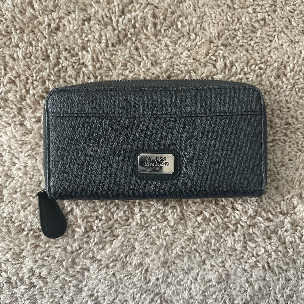 Silver and grey patent leather Guess wallet